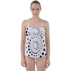 Abstract Black And White Polka Dots Twist Front Tankini Set by SpinnyChairDesigns
