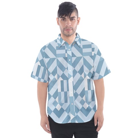Truchet Tiles Blue White Men s Short Sleeve Shirt by SpinnyChairDesigns