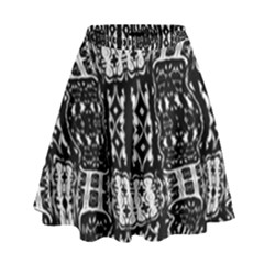Abstract Black And White Stripes Checkered Pattern High Waist Skirt by SpinnyChairDesigns