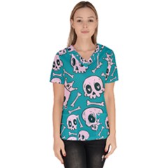 Skull Women s V-neck Scrub Top by Sobalvarro