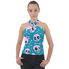 Skull Cross Neck Velour Top by Sobalvarro