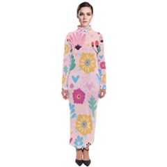 Tekstura-fon-tsvety-berries-flowers-pattern-seamless Turtleneck Maxi Dress by Sobalvarro
