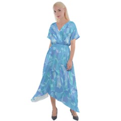 Light Blue Abstract Mosaic Art Color Cross Front Sharkbite Hem Maxi Dress by SpinnyChairDesigns