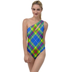Clown Costume Plaid Striped To One Side Swimsuit by SpinnyChairDesigns