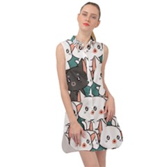 Seamless-cute-cat-pattern-vector Sleeveless Shirt Dress by Sobalvarro
