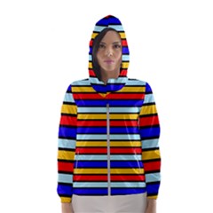 Red And Blue Contrast Yellow Stripes Women s Hooded Windbreaker by tmsartbazaar