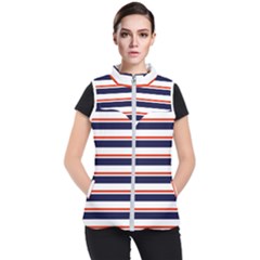 Red With Blue Stripes Women s Puffer Vest by tmsartbazaar