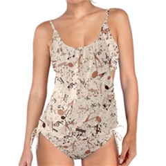Music Notes Pattern Cinnamon Color Tankini Set by SpinnyChairDesigns