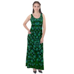 Leaf Forest And Blue Flowers In Peace Sleeveless Velour Maxi Dress by pepitasart
