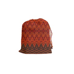 Boho Rust Orange Brown Pattern Drawstring Pouch (small) by SpinnyChairDesigns