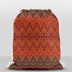 Boho Rust Orange Brown Pattern Drawstring Bag (small) by SpinnyChairDesigns
