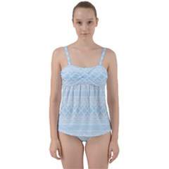 Boho Baby Blue Pattern Twist Front Tankini Set by SpinnyChairDesigns