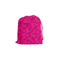 Magenta Pink Butterflies Pattern Drawstring Pouch (small) by SpinnyChairDesigns