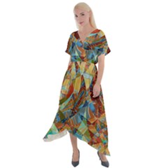 Boho Colorful Mosaic Cross Front Sharkbite Hem Maxi Dress by SpinnyChairDesigns