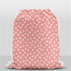 Coral Pink White Floral Print Drawstring Bag (small) by SpinnyChairDesigns