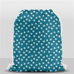 Teal White Floral Print Drawstring Bag (small) by SpinnyChairDesigns