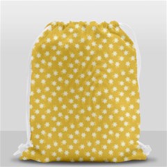Saffron Yellow White Floral Pattern Drawstring Bag (small) by SpinnyChairDesigns