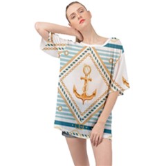 Chain Pattern Blue 6 Oversized Chiffon Top by designsbymallika