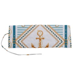 Chain Pattern Blue 6 Roll Up Canvas Pencil Holder (s) by designsbymallika