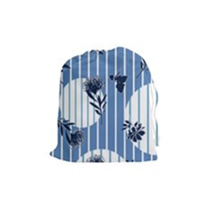 Stripes Blue White Drawstring Pouch (medium) by designsbymallika