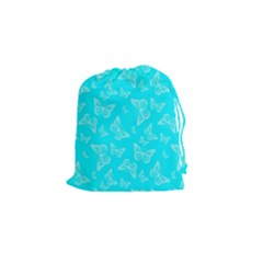Aqua Blue Butterfly Print Drawstring Pouch (small) by SpinnyChairDesigns