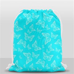 Aqua Blue Butterfly Print Drawstring Bag (small) by SpinnyChairDesigns
