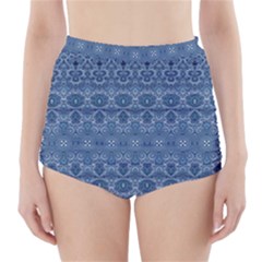 Boho Denim Blue High-waisted Bikini Bottoms by SpinnyChairDesigns