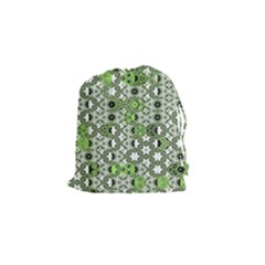Black Lime Green Checkered Drawstring Pouch (small) by SpinnyChairDesigns