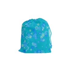 Aqua Blue Floral Print Drawstring Pouch (small) by SpinnyChairDesigns