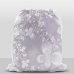 Pale Mauve White Flowers Drawstring Bag (small) by SpinnyChairDesigns