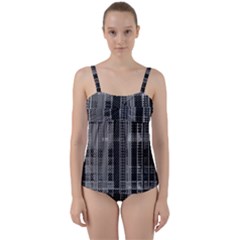 Black Punk Plaid Twist Front Tankini Set by SpinnyChairDesigns