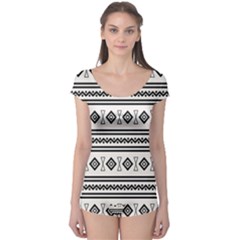Black And White Aztec Boyleg Leotard  by tmsartbazaar