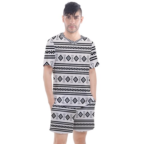 Black And White Aztec Men s Mesh Tee And Shorts Set by tmsartbazaar
