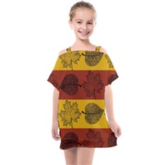 Autumn Leaves Colorful Nature Kids  One Piece Chiffon Dress by Mariart