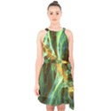 Abstract Illusion Halter Collar Waist Tie Chiffon Dress View1