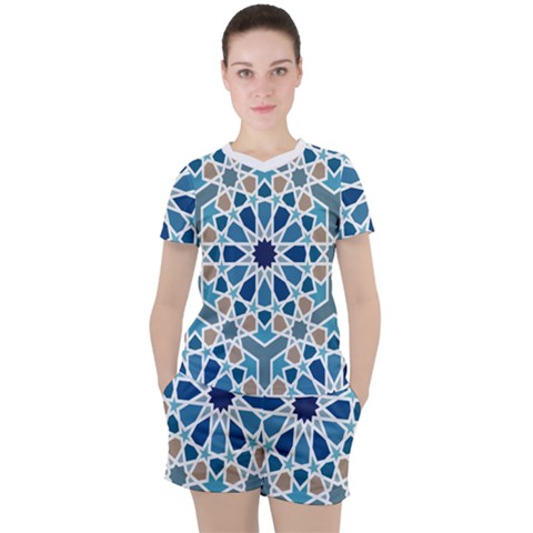 Arabic Geometric Design Pattern  Women s Tee And Shorts Set by LoolyElzayat