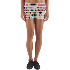 Scandinavian Folk Art Eye Spy Yoga Shorts by andStretch