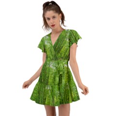 In The Forest The Fullness Of Spring, Green, Flutter Sleeve Wrap Dress by MartinsMysteriousPhotographerShop