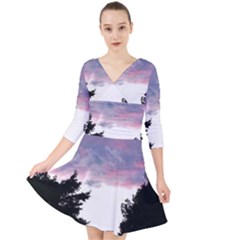 Colorful Overcast, Pink,violet,gray,black Quarter Sleeve Front Wrap Dress by MartinsMysteriousPhotographerShop