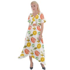 Citrus Gouache Pattern Cross Front Sharkbite Hem Maxi Dress by EvgeniaEsenina