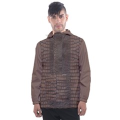 Brown Alligator Leather Skin Men s Front Pocket Pullover Windbreaker by LoolyElzayat