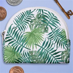 Green Tropical Leaves Horseshoe Style Canvas Pouch by goljakoff