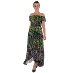 Green Glitter Squre Off Shoulder Open Front Chiffon Dress by Sparkle