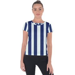 Navy In Vertical Stripes Short Sleeve Sports Top  by Janetaudreywilson