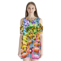 Rainbow Flamingos Shoulder Cutout Velvet One Piece by Sparkle