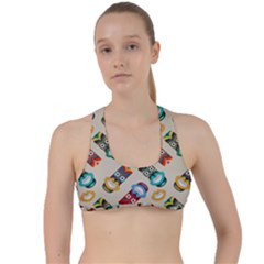 Ethnic Tribal Masks Criss Cross Racerback Sports Bra by tmsartbazaar