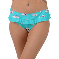 Azure Blue And Crazy Kitties Pattern, Cute Kittens, Cartoon Cats Theme Frill Bikini Bottom by Casemiro