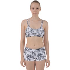 Line Art Black And White Rose Perfect Fit Gym Set by MintanArt