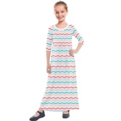 Aqua Coral Waves Kids  Quarter Sleeve Maxi Dress by CuteKingdom
