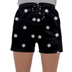 Black And White Baseball Motif Pattern Sleepwear Shorts by dflcprintsclothing